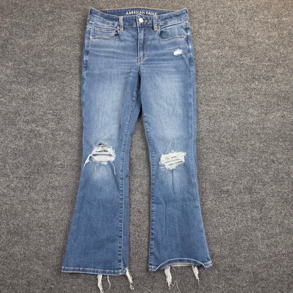 American Eagle Hi-Rise Skinny Kick Jeans Women's 6 X-SHORT Distressed Med Wash